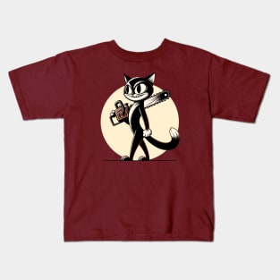Cat carrying a chainsaw Kids T-Shirt